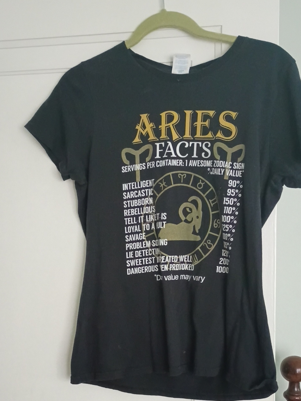 Port and Company Aries Facts Graphic Tee - Black with Gold and White Print